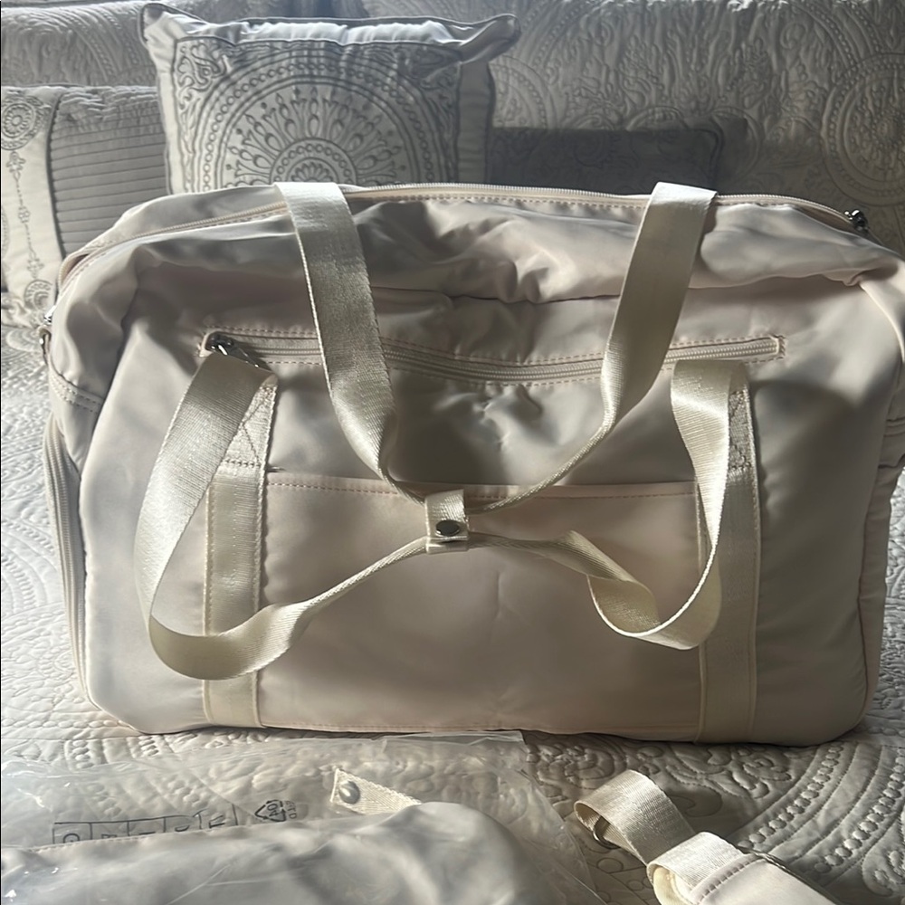 Cream Satin Duffel Bag